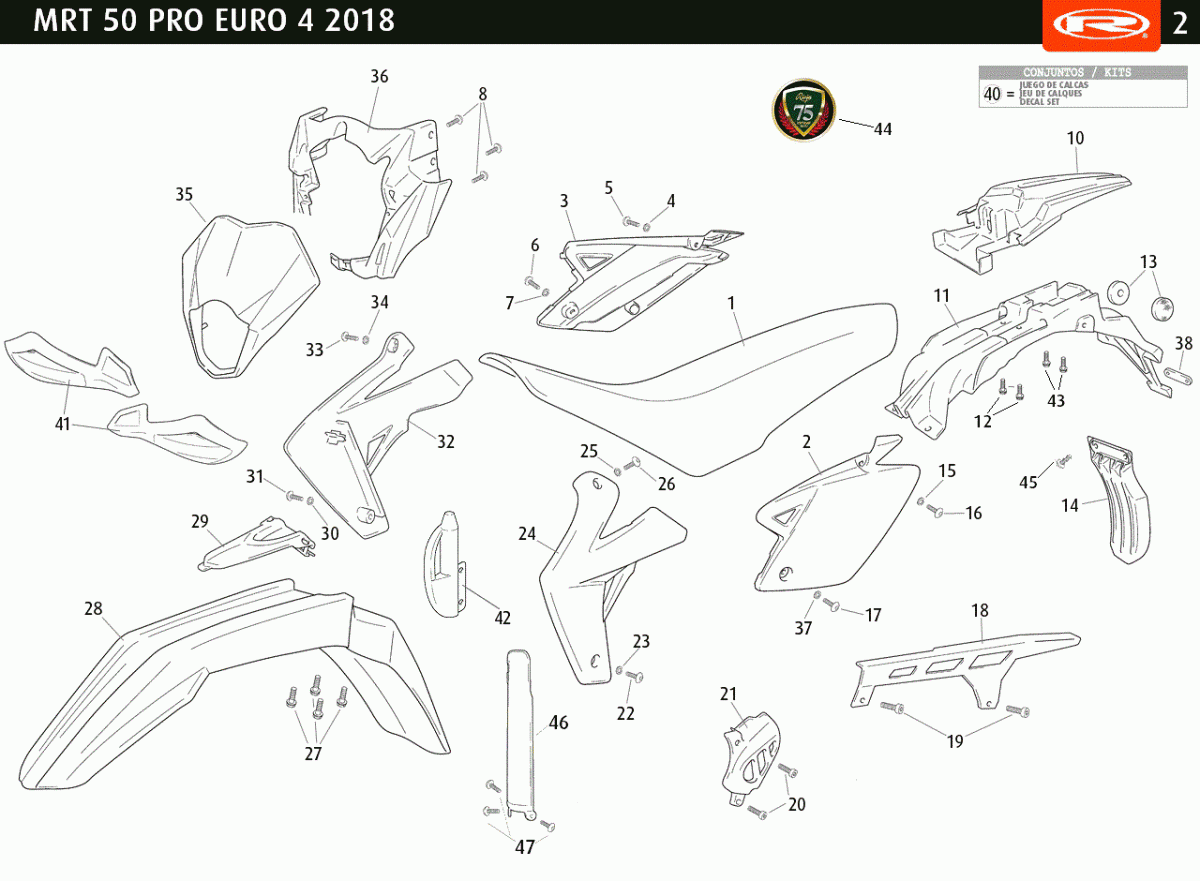 Piéce MRT 50 Pro E4 SM 2018 Free Jump Bleu, Carénages, : PLAQUE DE